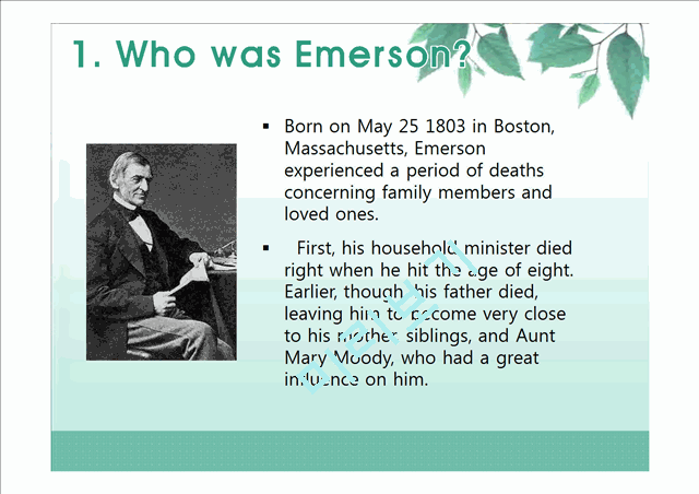Nature,Who was Emerson,Transcendentalism,Analysis   (3 )